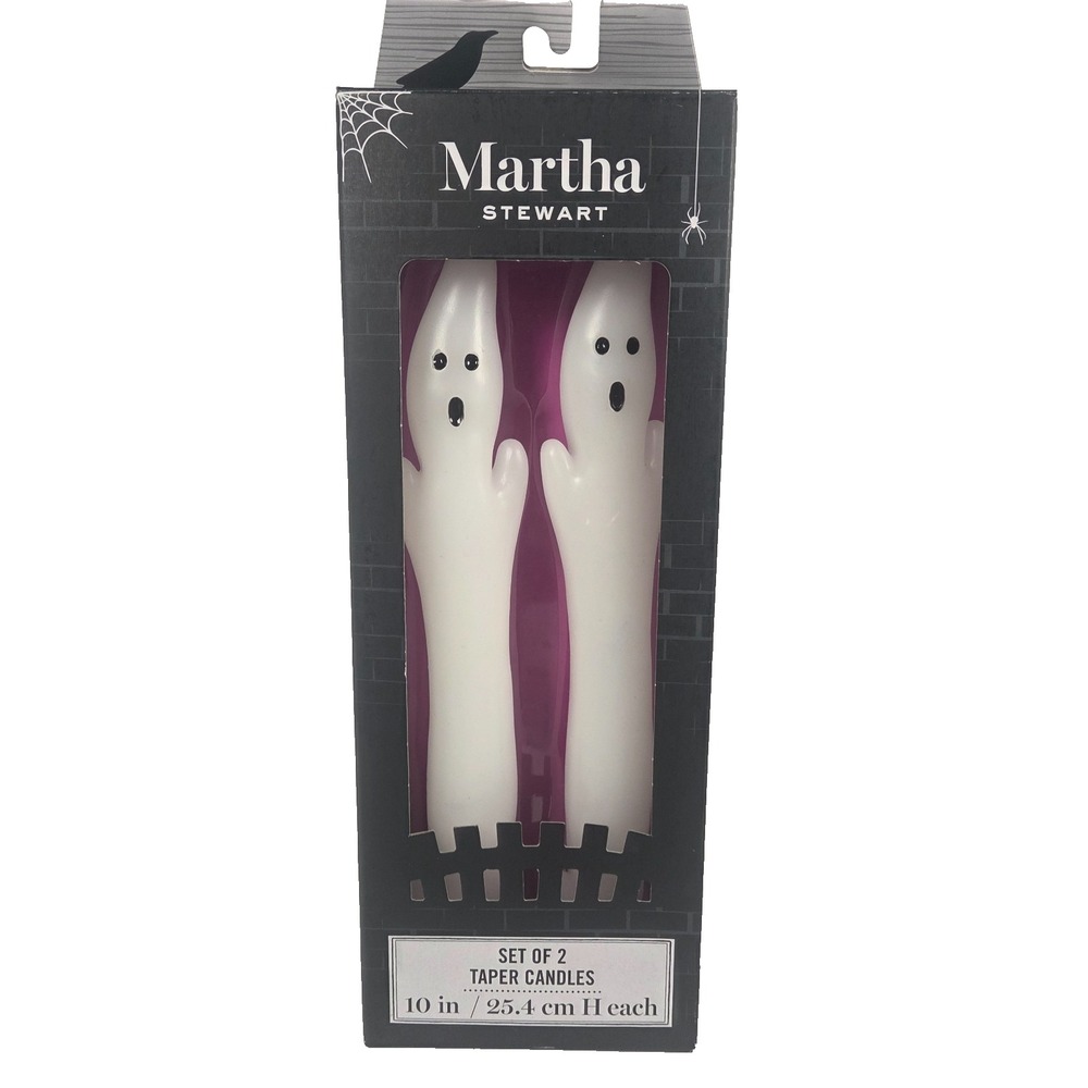 Martha Stewart Ghost Taper Candles Set of 2 10 Inch White Halloween Decor New